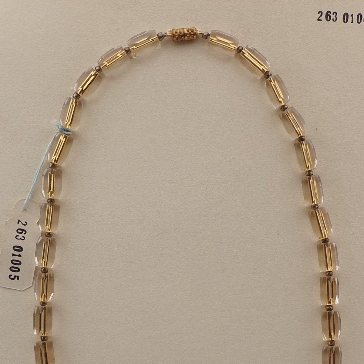 Vintage Czech necklace gold lined clear pentagon bugle glass beads 