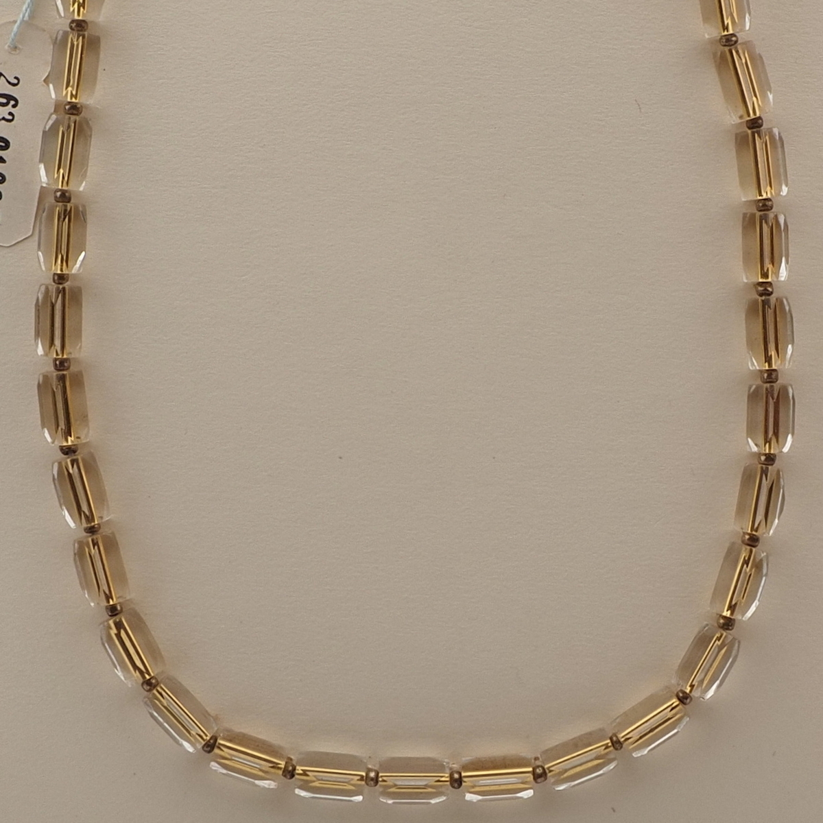 Vintage Czech necklace gold lined clear pentagon bugle glass beads 