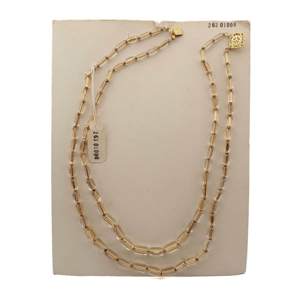 Vintage Czech 2 strand necklace gold lined clear pentagon bugle glass beads 