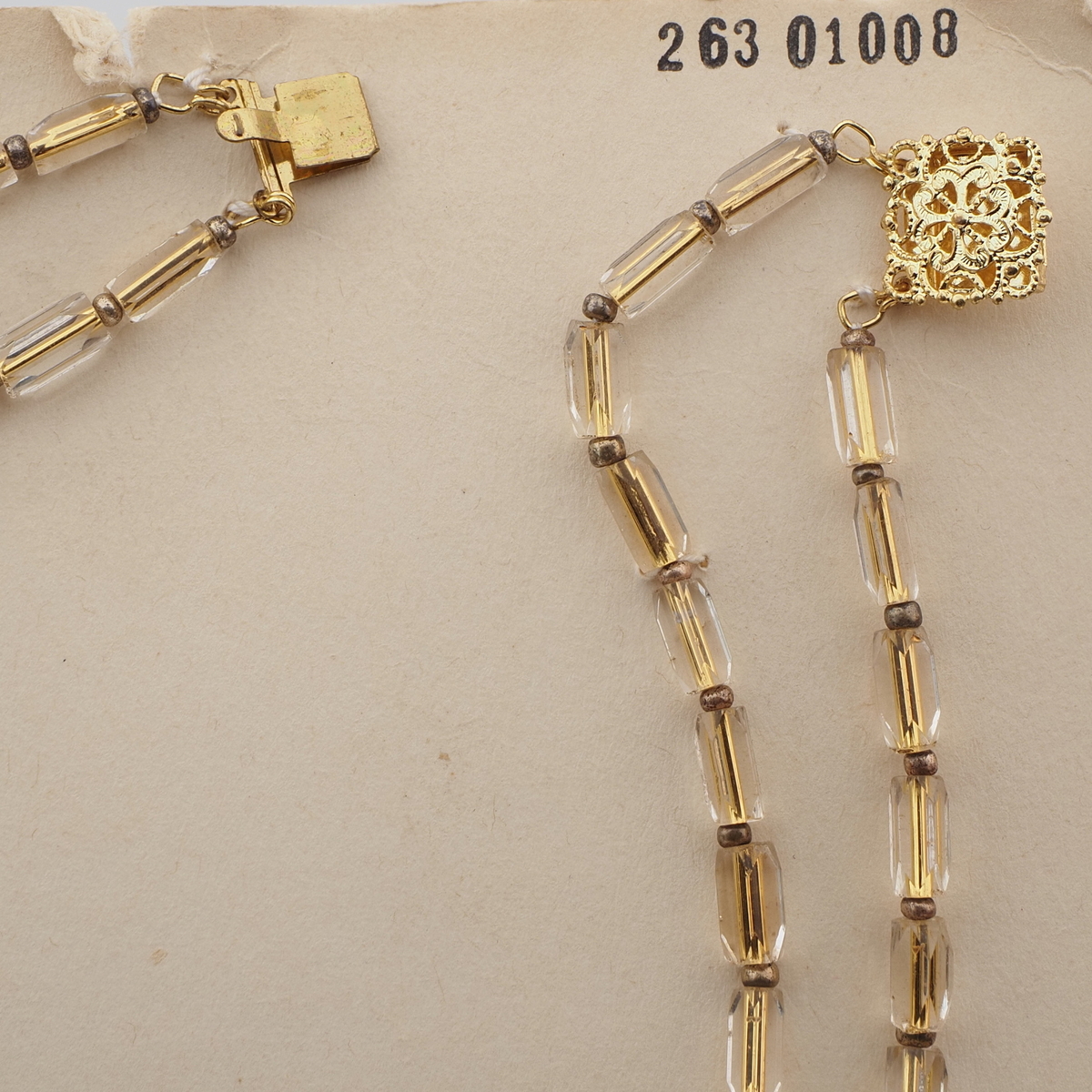 Vintage Czech 2 strand necklace gold lined clear pentagon bugle glass beads 