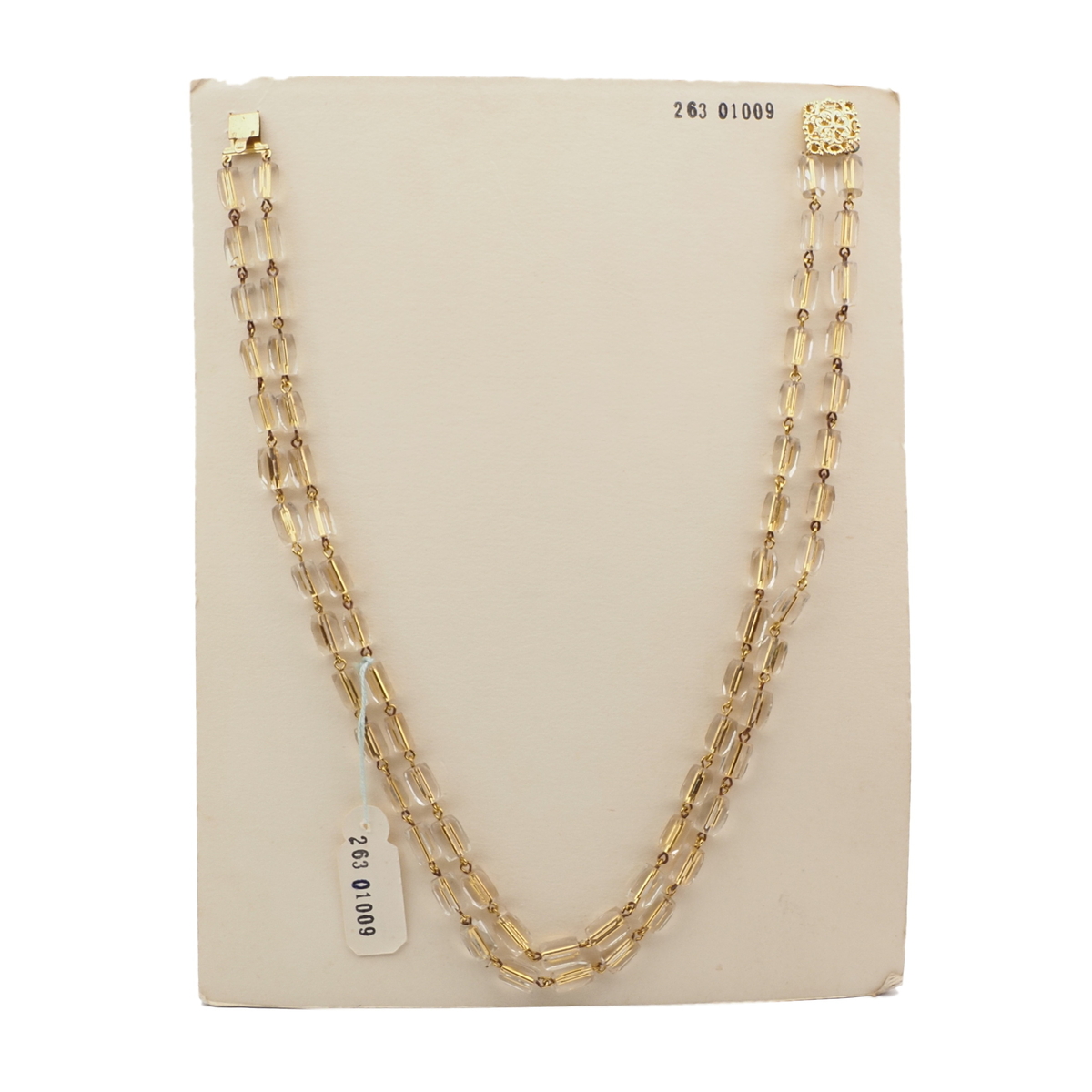Vintage Czech 2 strand necklace gold lined clear pentagon bugle glass beads 18"