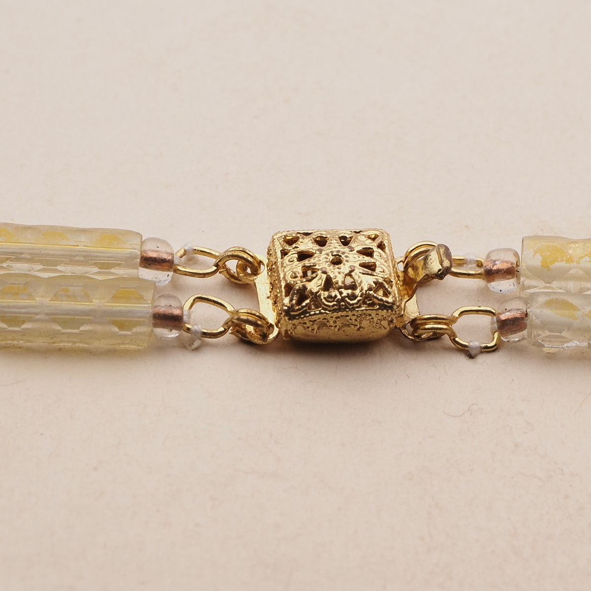 Vintage Czech 2 strand necklace gold lustre pentagon bugle glass beads