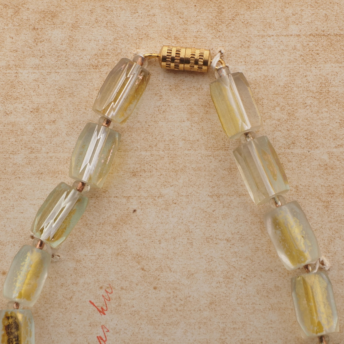 Vintage Czech necklace gold lustre pentagon bugle glass beads 18"