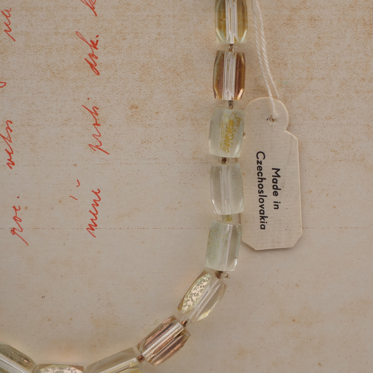 Vintage Czech necklace gold lustre pentagon bugle glass beads 18"