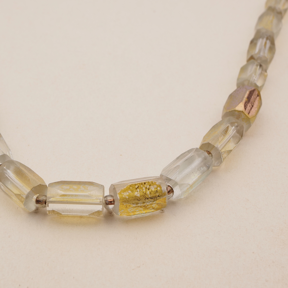 Vintage Czech necklace gradual gold lustre pentagon bugle glass beads