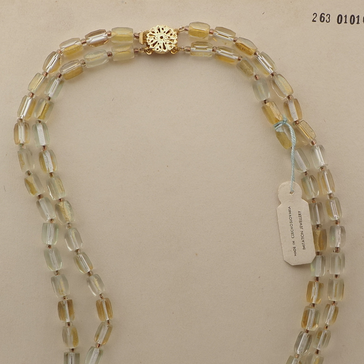 Vintage Czech 2 strand necklace gold lustre pentagon bugle glass beads 18"