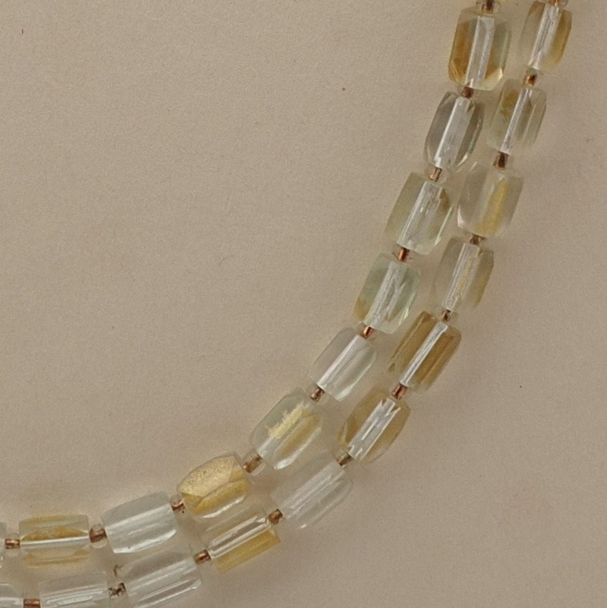 Vintage Czech 2 strand necklace gold lustre pentagon bugle glass beads 18"