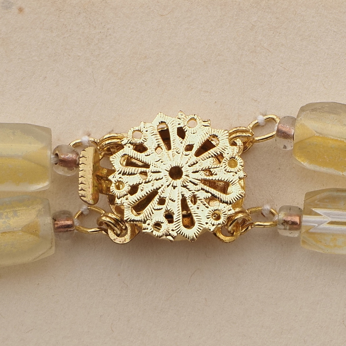 Vintage Czech 2 strand necklace gold lustre pentagon bugle glass beads 18"
