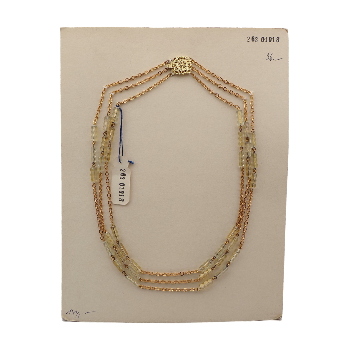 Vintage Czech 3 strand chain necklace gold lustre pentagon bugle glass beads 