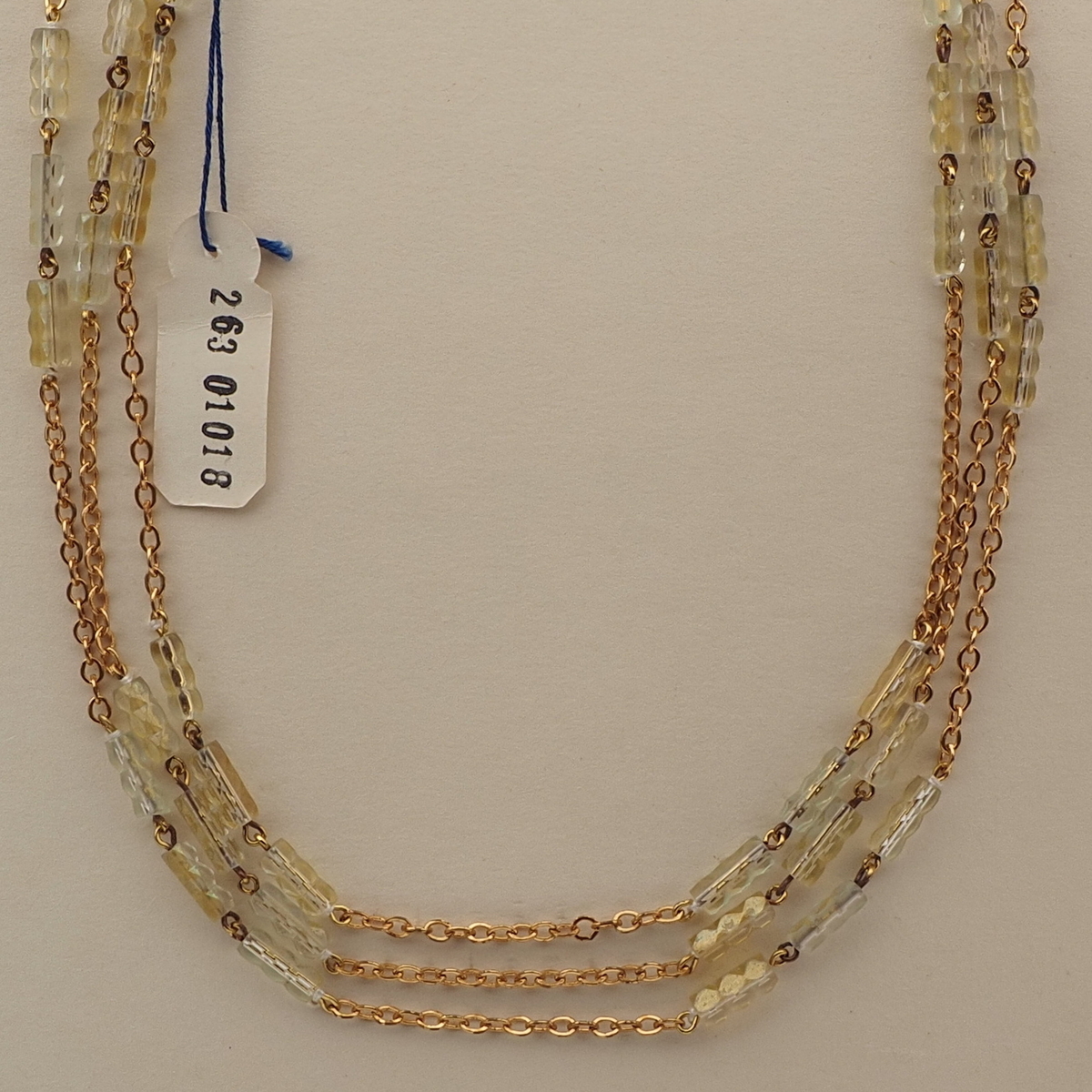 Vintage Czech 3 strand chain necklace gold lustre pentagon bugle glass beads 