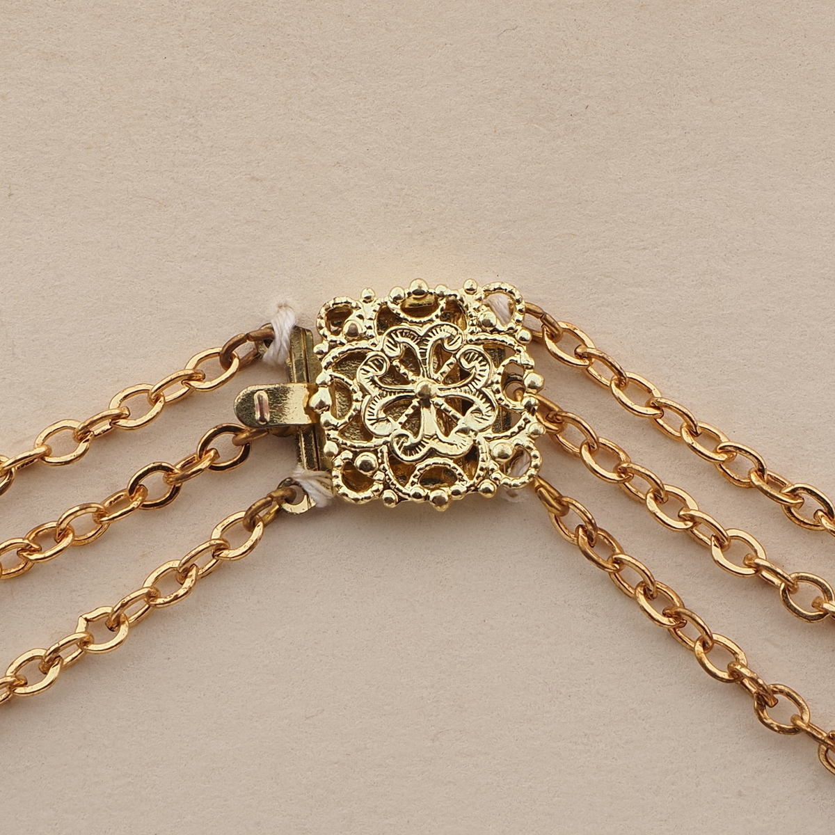 Vintage Czech 3 strand chain necklace gold lustre pentagon bugle glass beads 