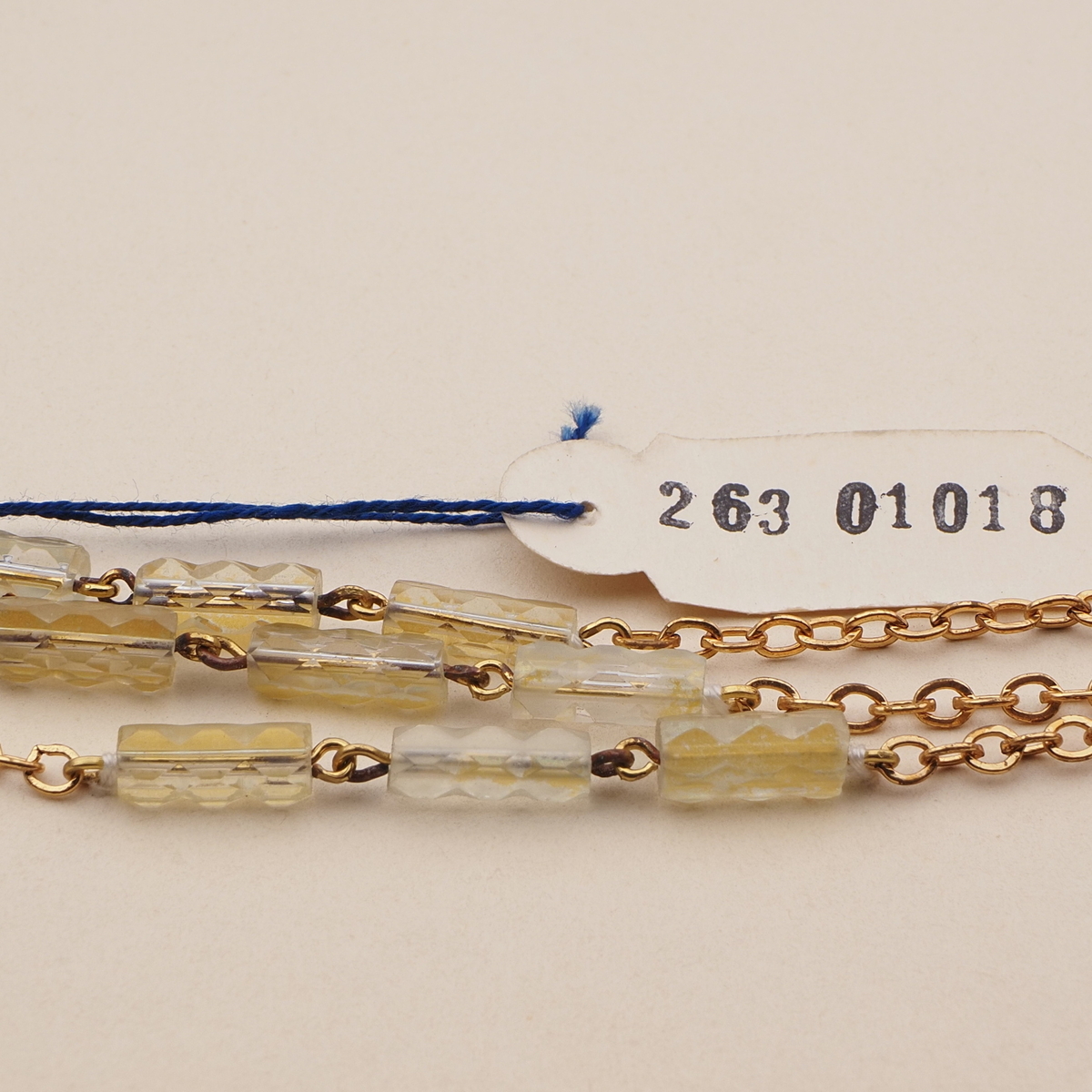 Vintage Czech 3 strand chain necklace gold lustre pentagon bugle glass beads 