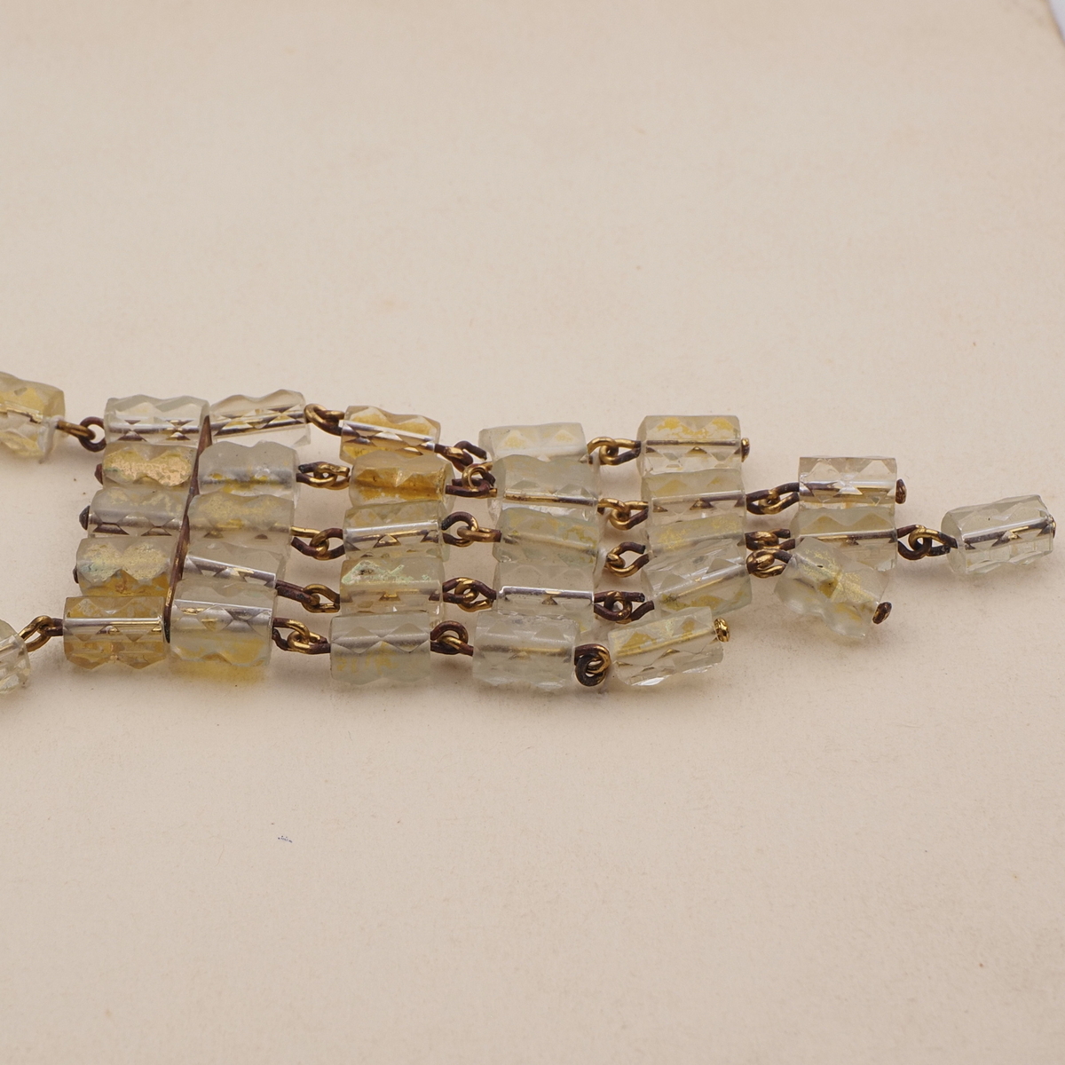 Vintage Czech link tassle necklace gold lustre pentagon bugle glass beads 