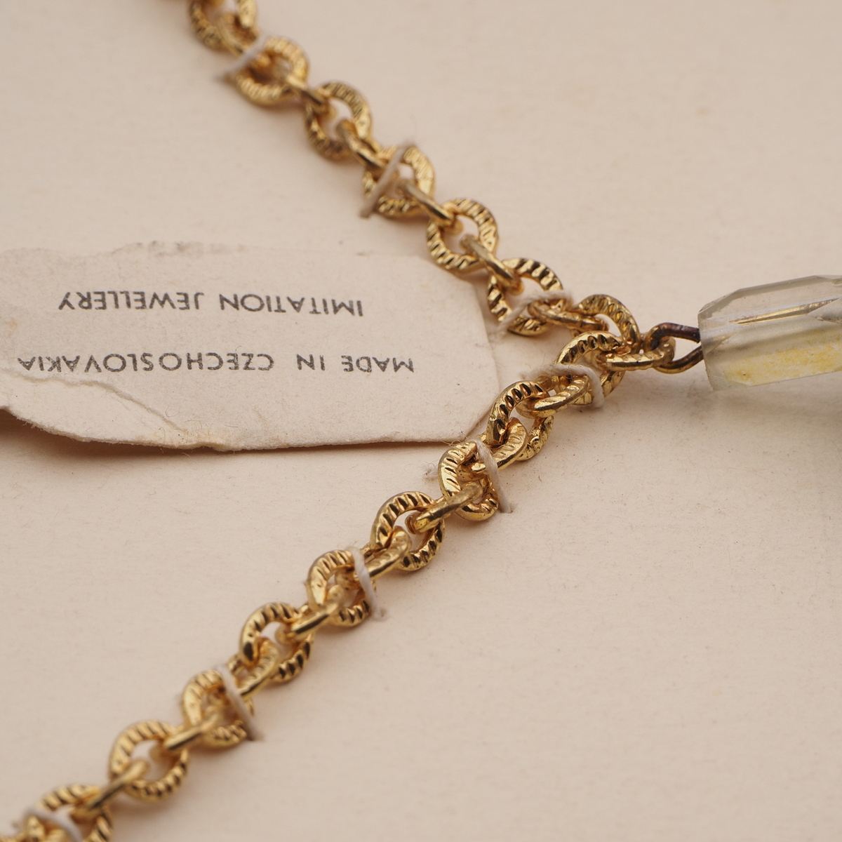 Vintage Czech gold chain tassle necklace gold lustre pentagon bugle glass beads 