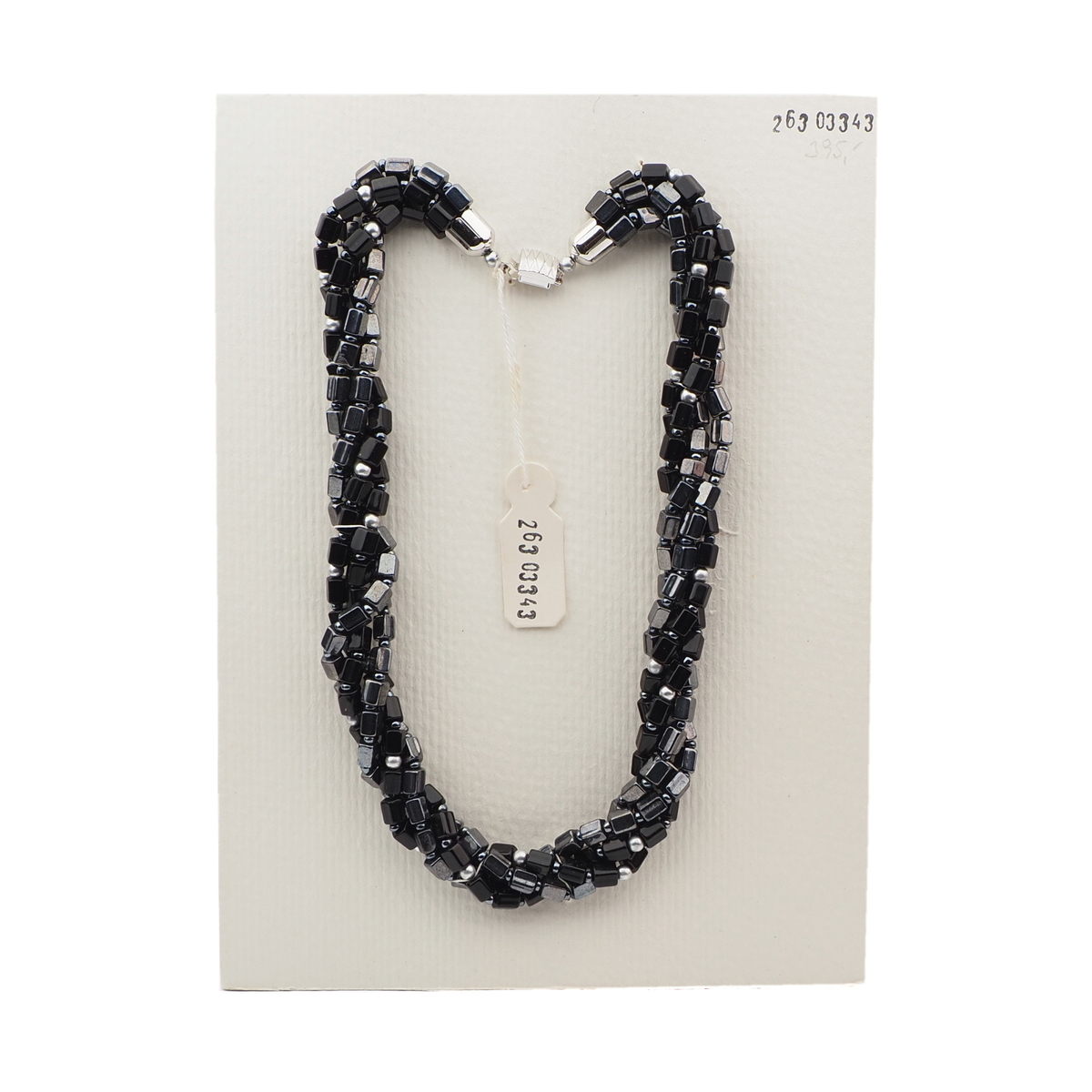 Vintage Czech 4 strand necklace black hematite silver glass beads