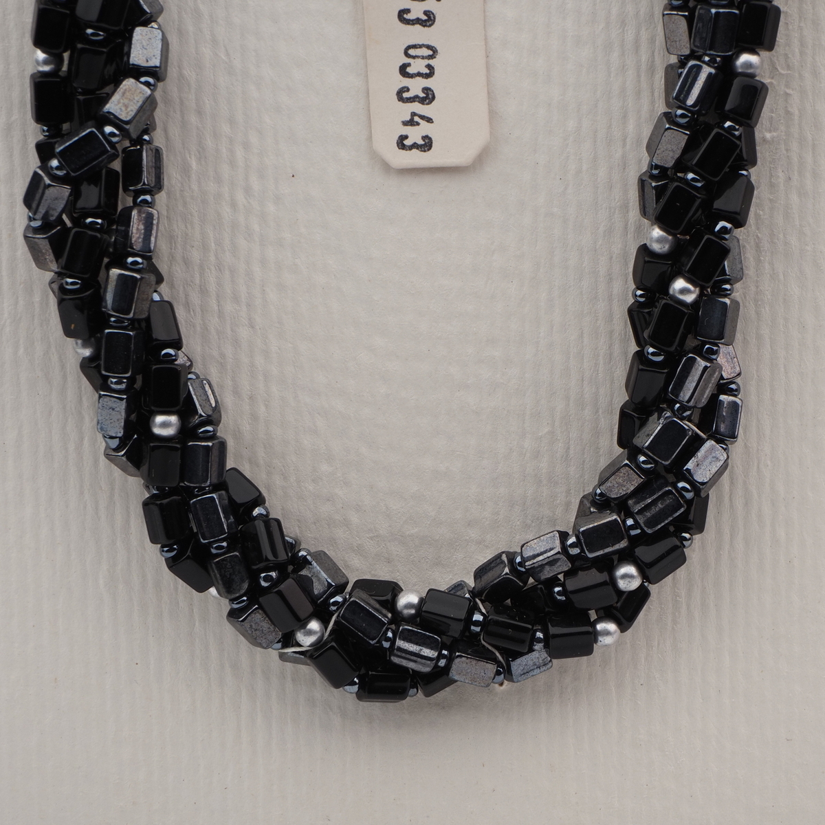 Vintage Czech 4 strand necklace black hematite silver glass beads