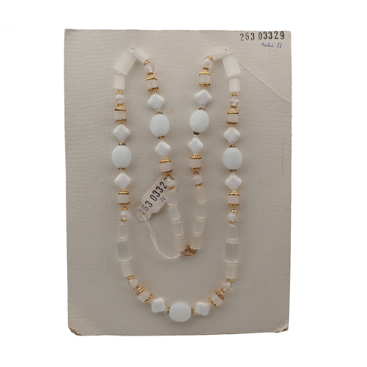 Vintage Czech necklace frost satin atlas white glass beads 28"