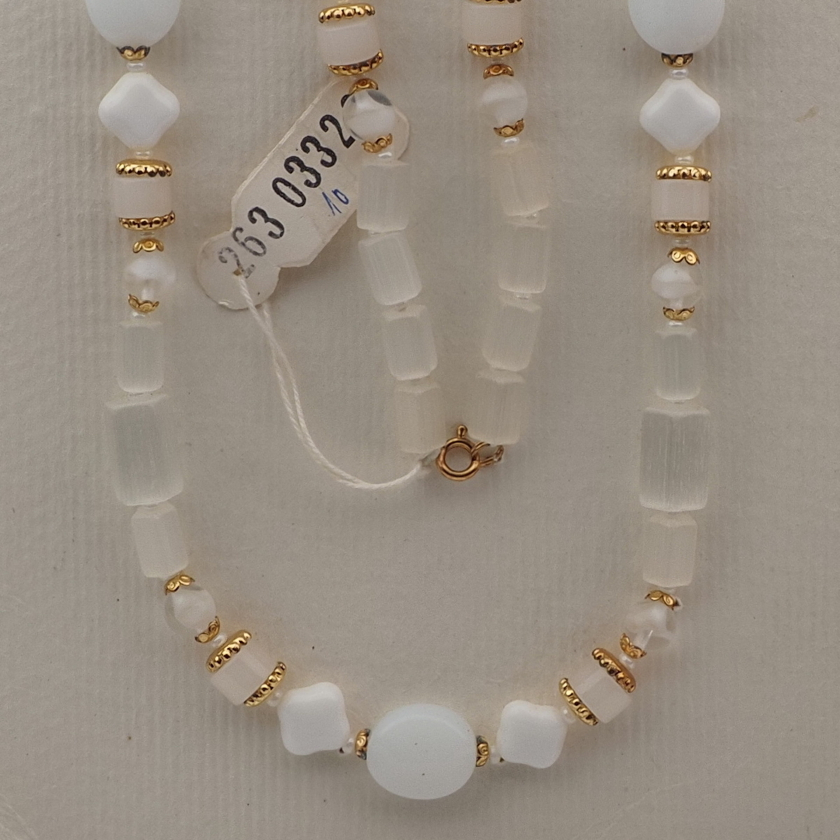Vintage Czech necklace frost satin atlas white glass beads 28"