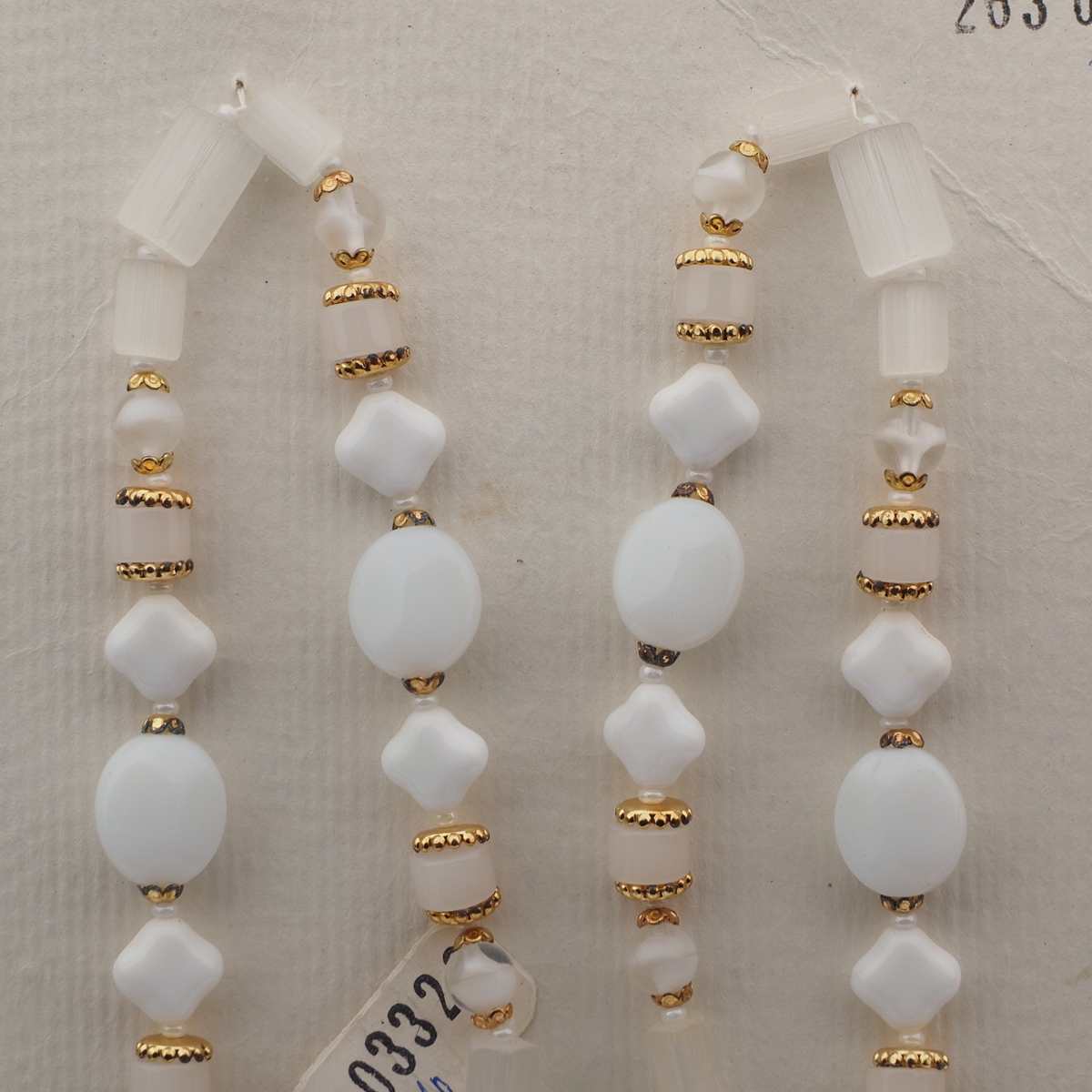 Vintage Czech necklace frost satin atlas white glass beads 28"