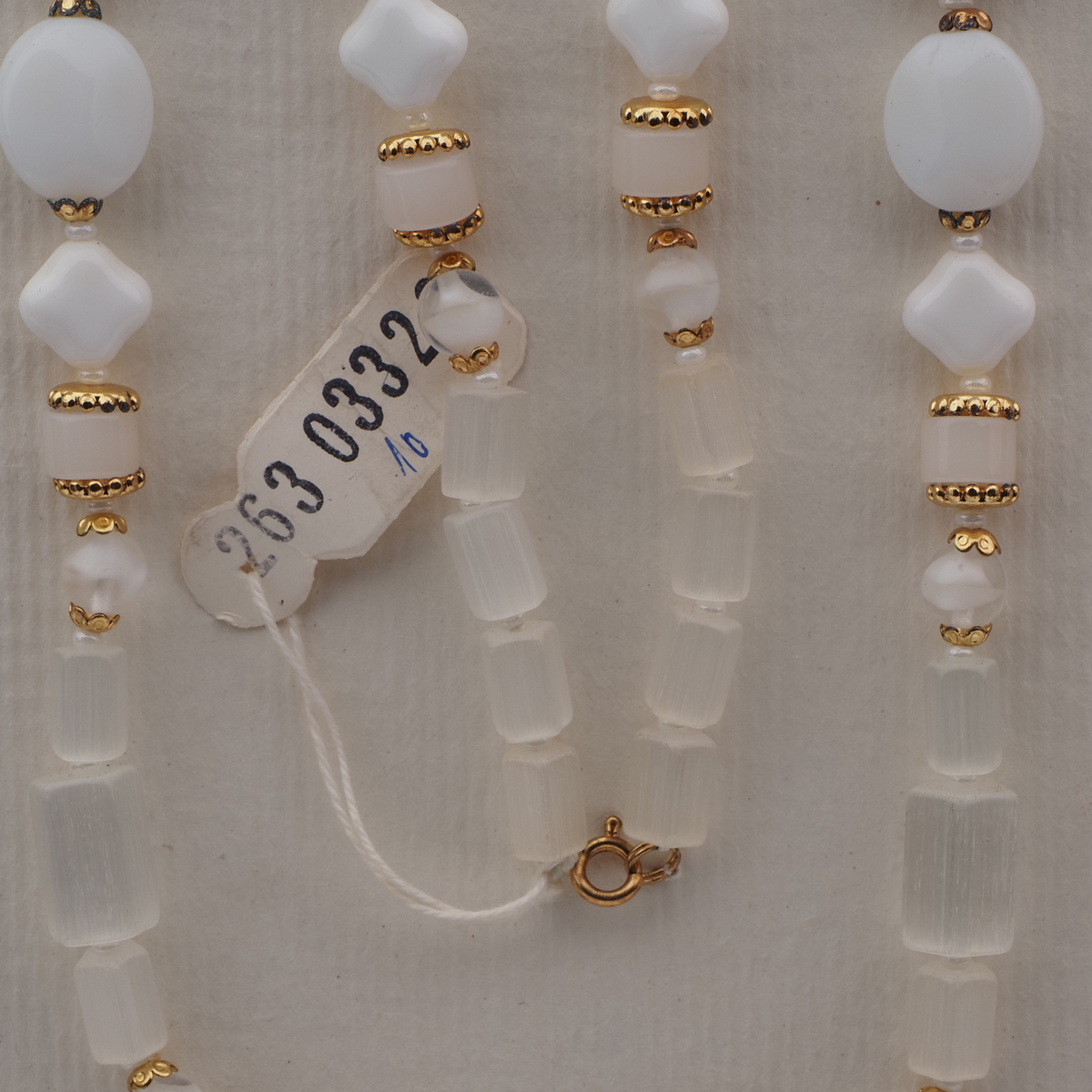 Vintage Czech necklace frost satin atlas white glass beads 28"