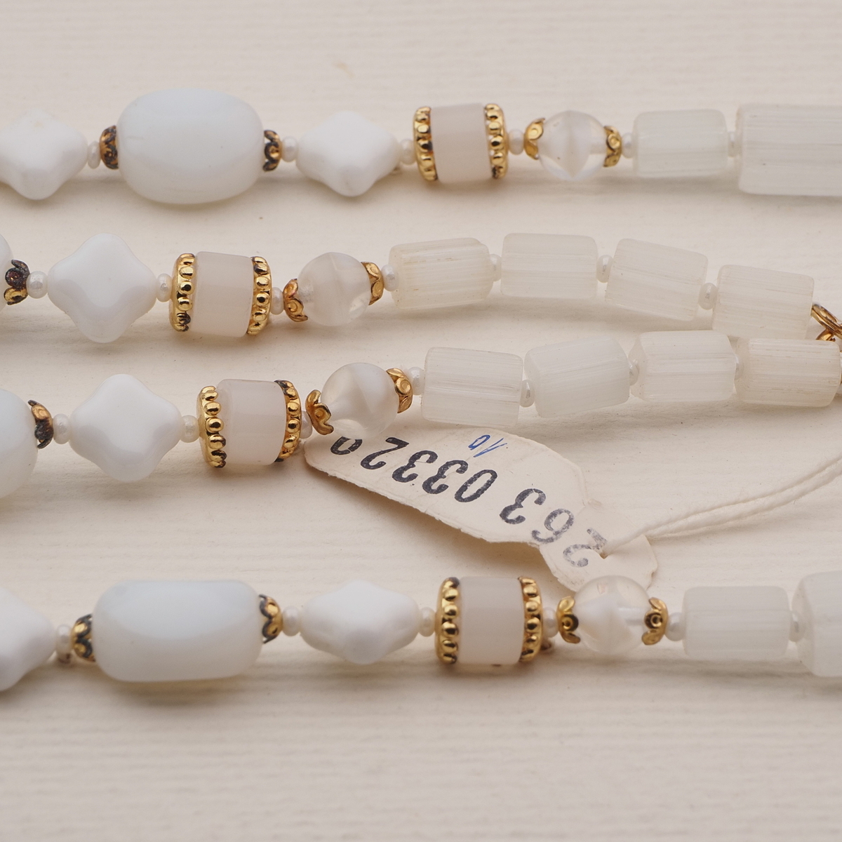 Vintage Czech necklace frost satin atlas white glass beads 28"