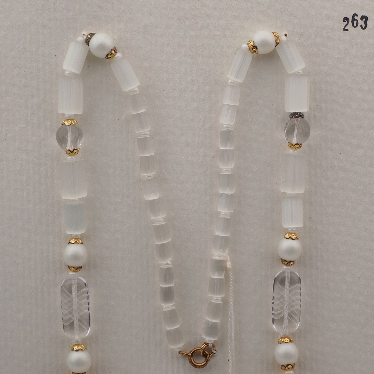 Vintage Czech necklace frost satin atlas clear pearl glass beads 