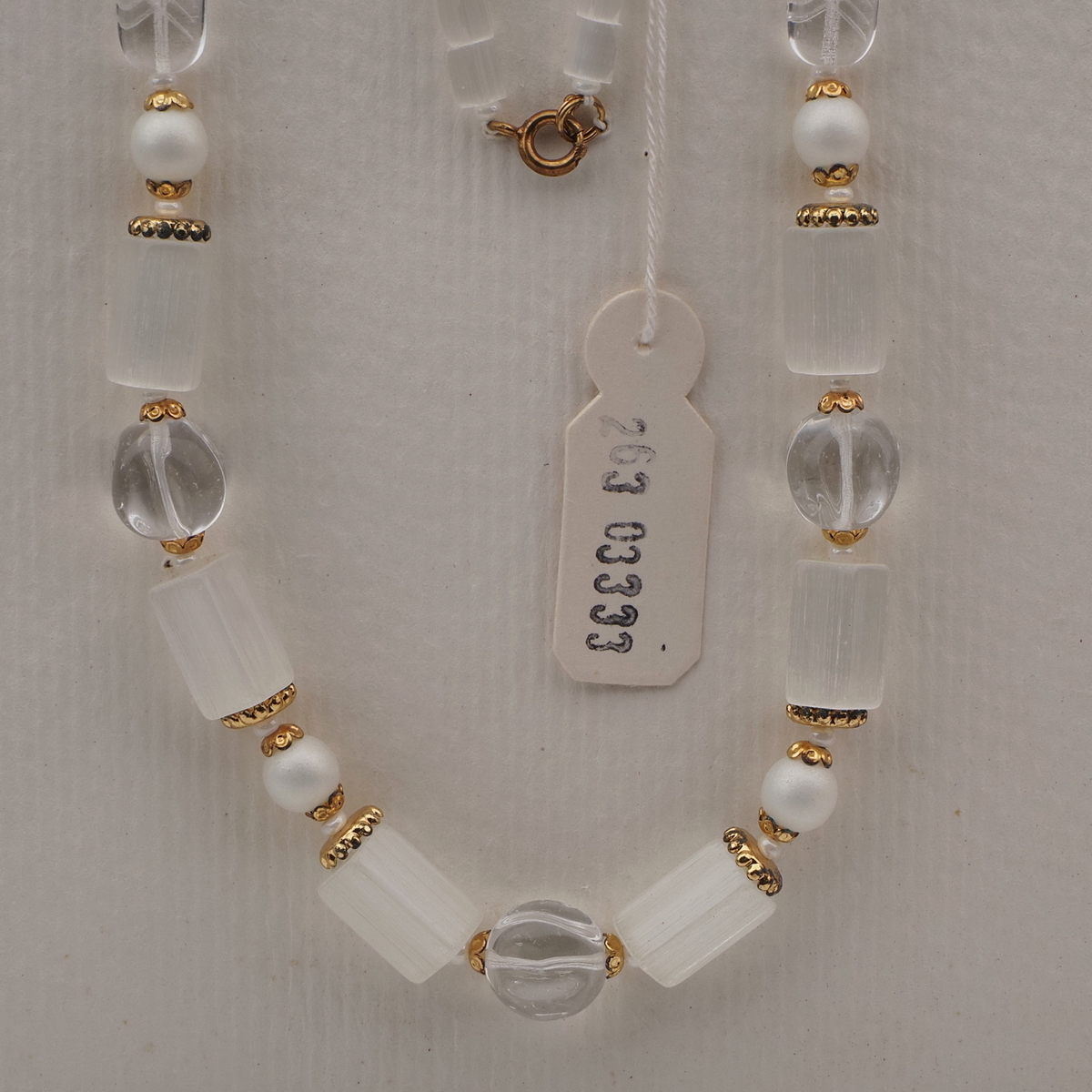Vintage Czech necklace frost satin atlas clear pearl glass beads 