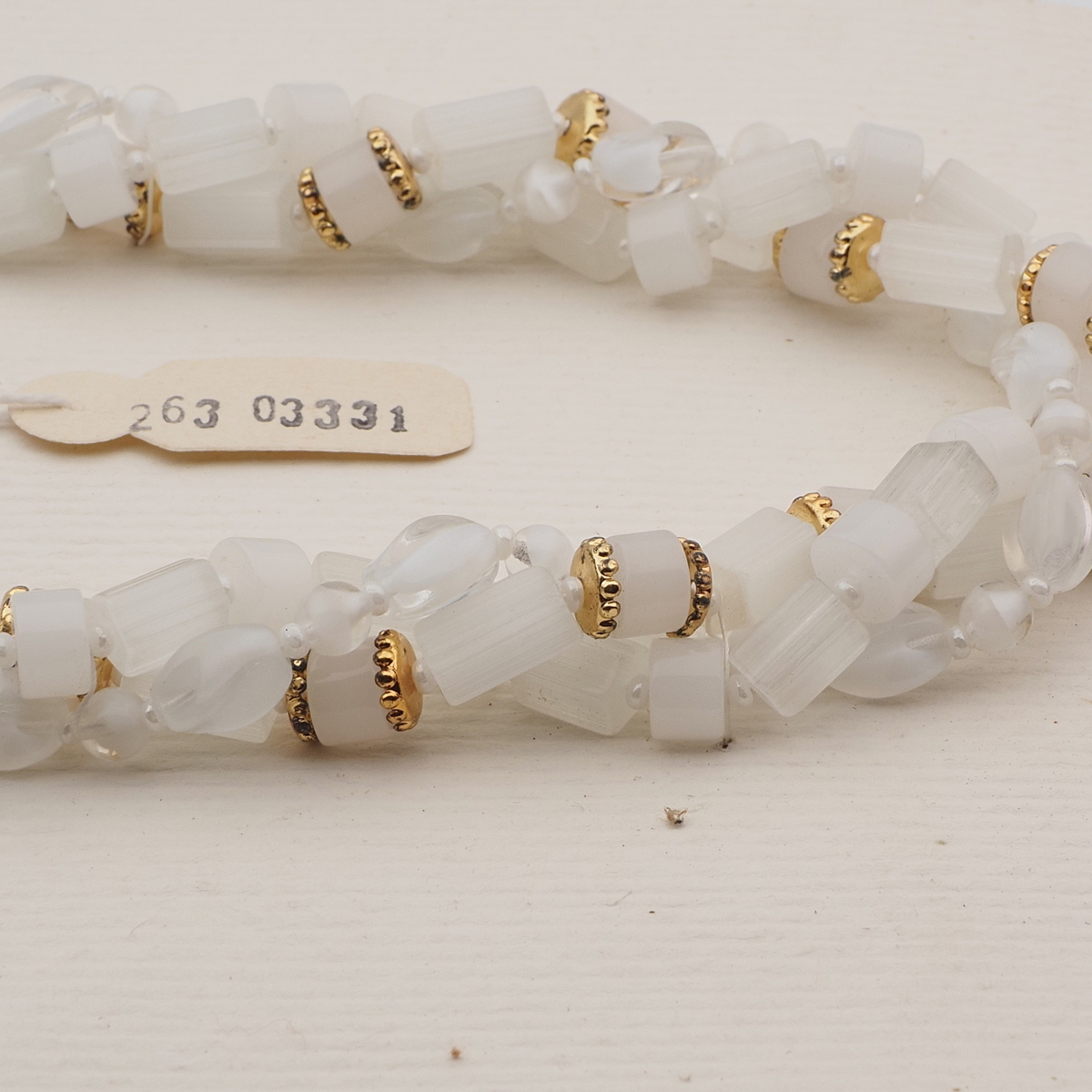 Vintage Czech 3 strand necklace frost satin atlas bicolor glass beads