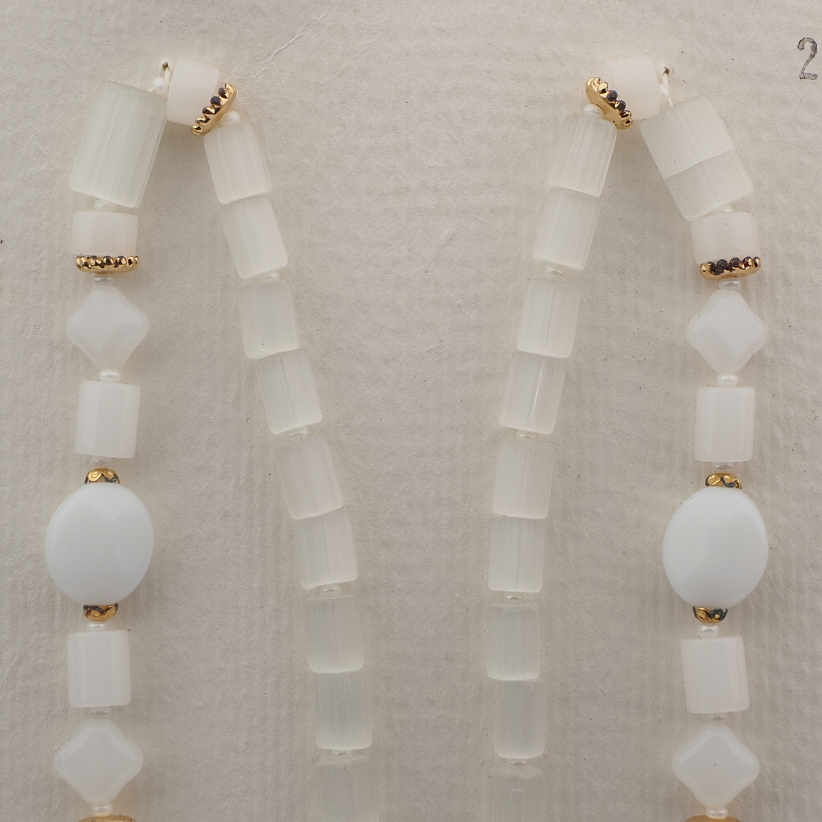 Vintage Czech necklace frost satin atlas opaline white glass beads 28"