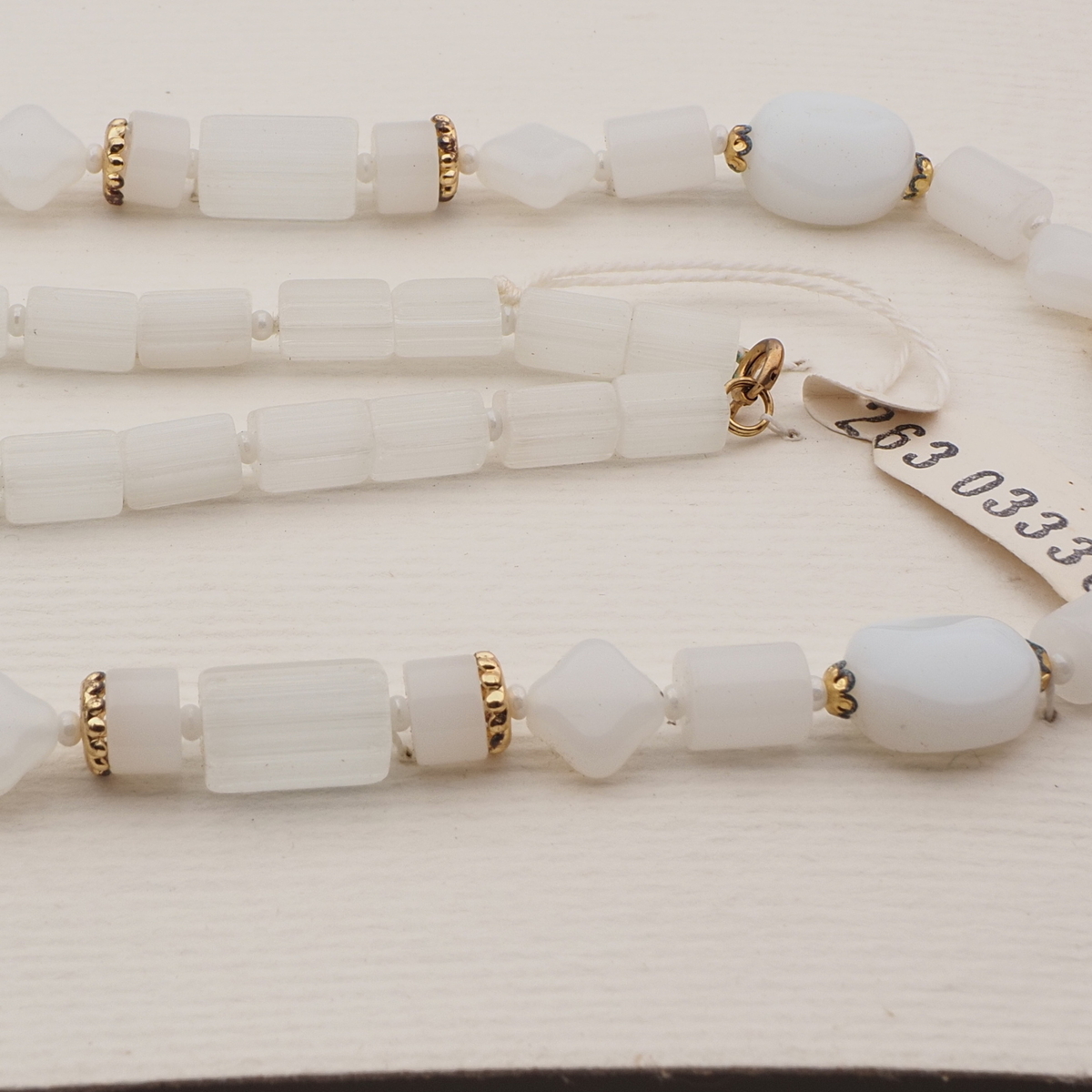 Vintage Czech necklace frost satin atlas opaline white glass beads 28"