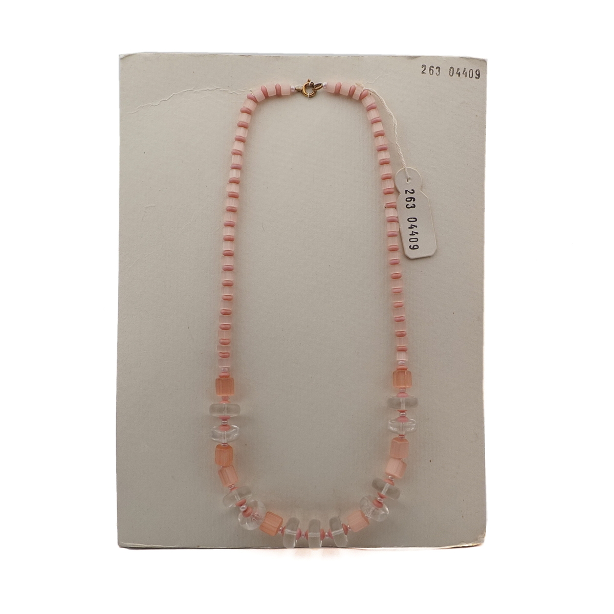 Vintage Czech necklace frost pink satin atlas clear glass beads