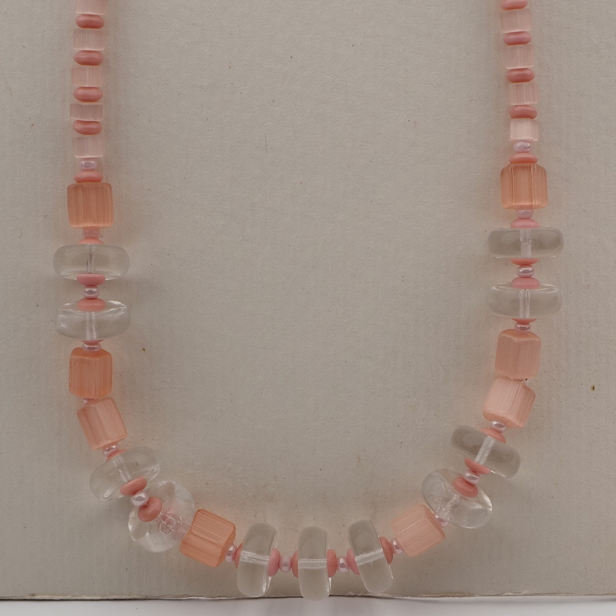 Vintage Czech necklace frost pink satin atlas clear glass beads
