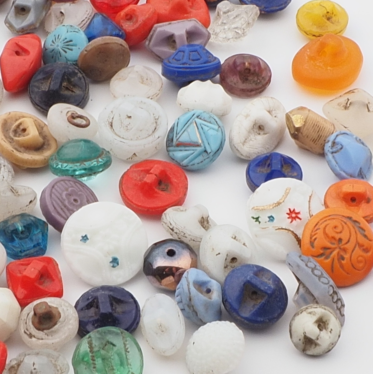 Lot (78) Czech Victorian Deco antique small glass buttons