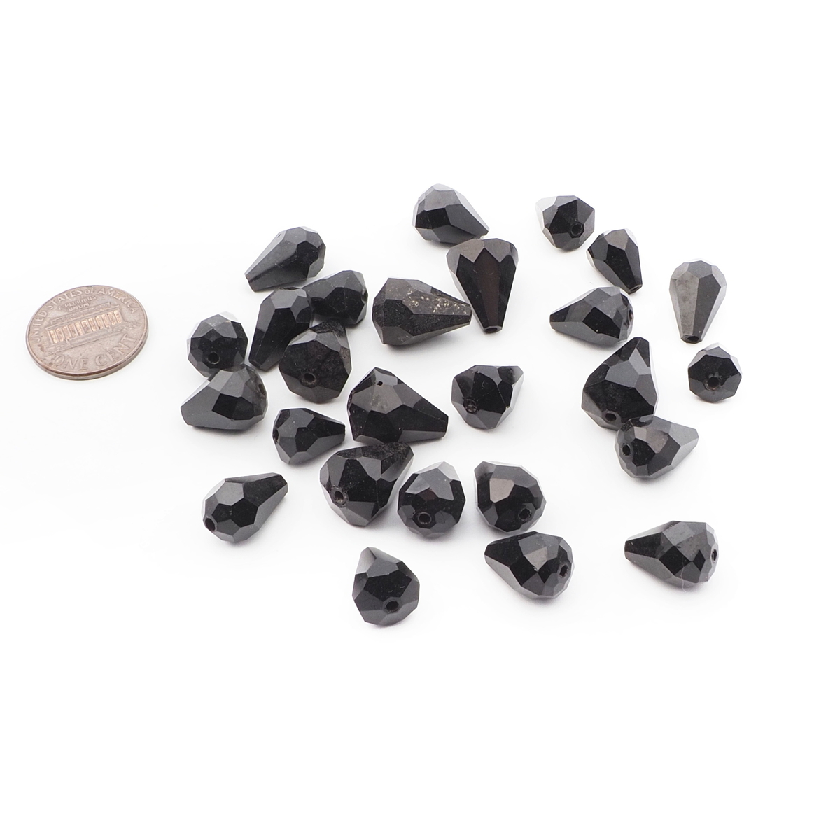 Lot (26) Czech Deco vintage black teardrop faceted glass beads 