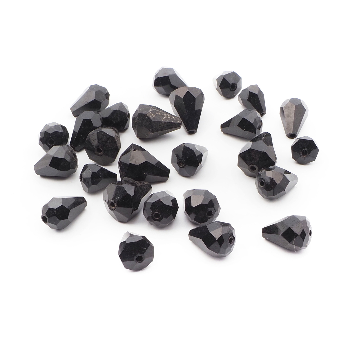 Lot (26) Czech Deco vintage black teardrop faceted glass beads 