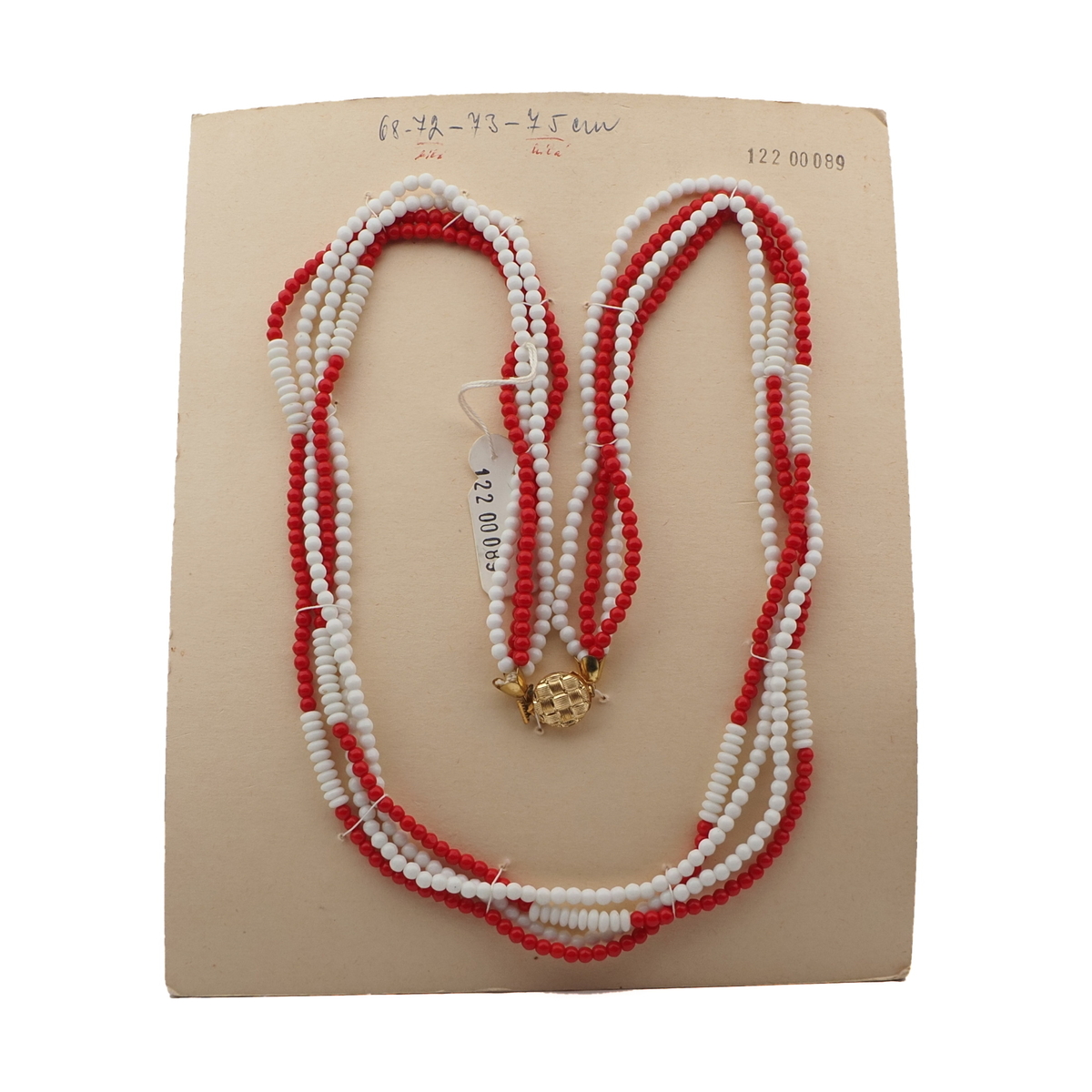 Vintage Czech 4 strand necklace red white round rondelle glass beads 