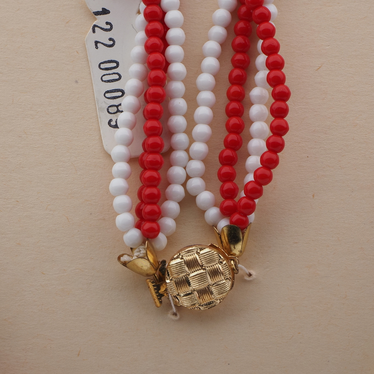 Vintage Czech 4 strand necklace red white round rondelle glass beads 