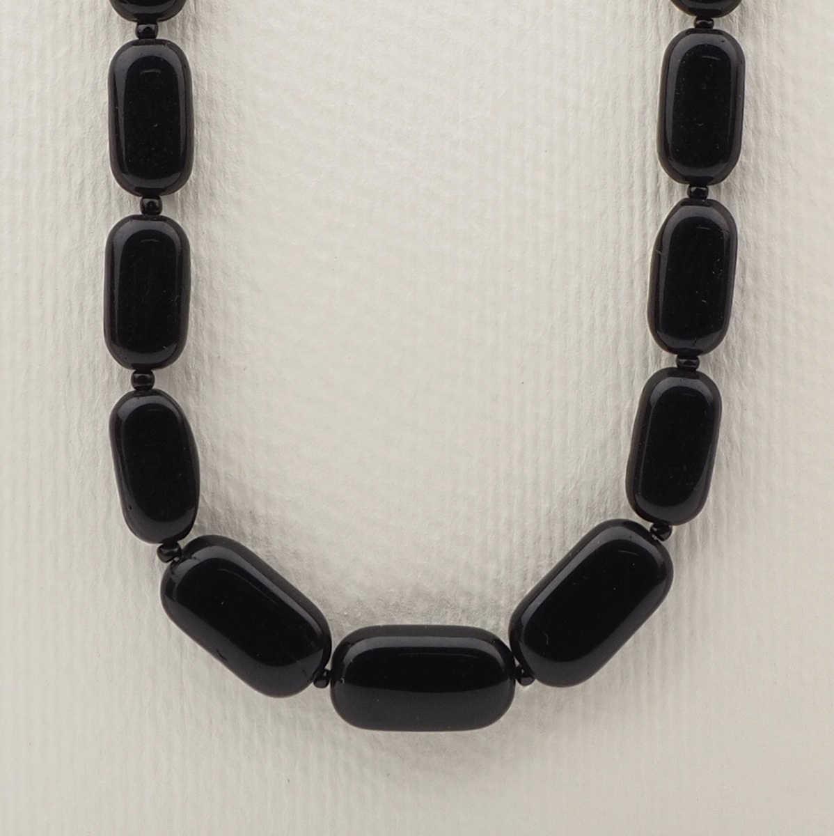 Vintage Czech necklace gradual black oval rectangle glass beads 18"