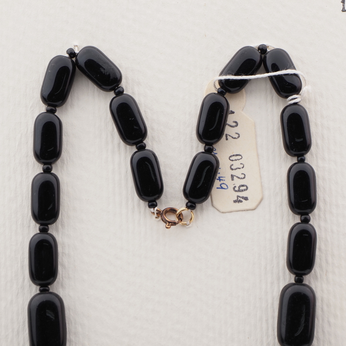 Vintage Czech necklace gradual black oval rectangle glass beads 18"