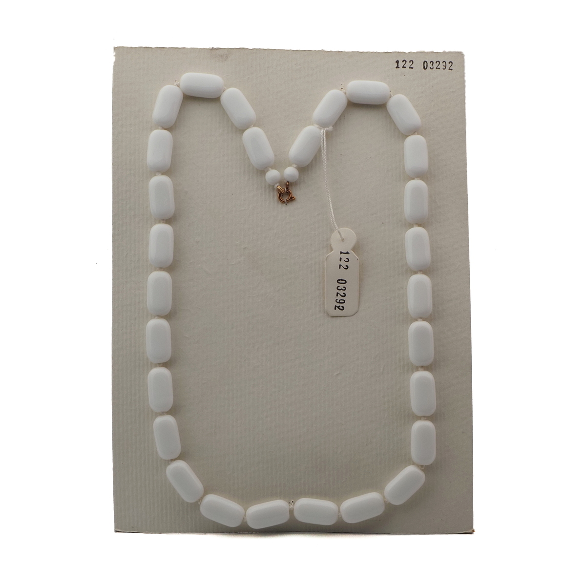 Vintage Czech necklace white oval rectangle glass beads 24"