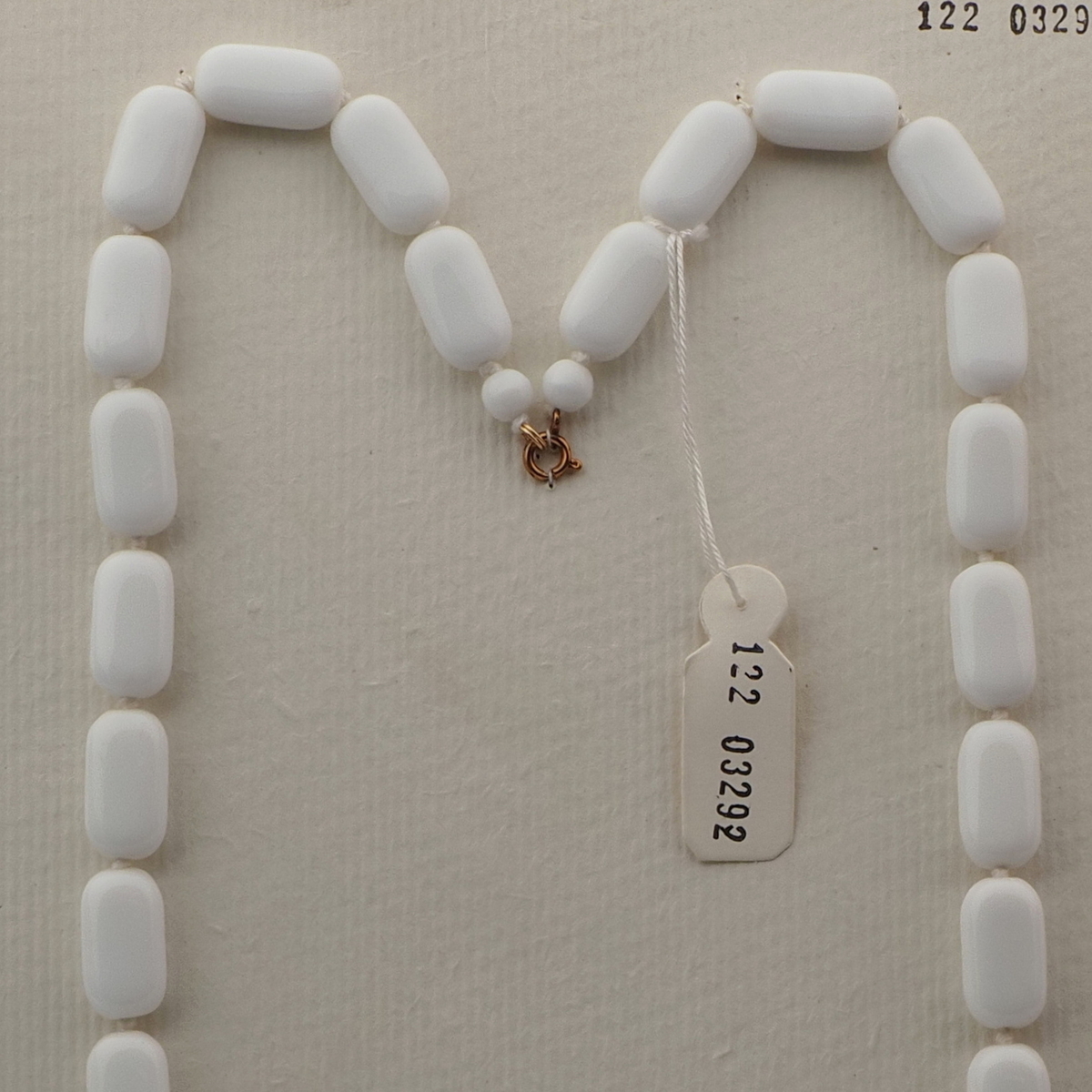 Vintage Czech necklace white oval rectangle glass beads 24"