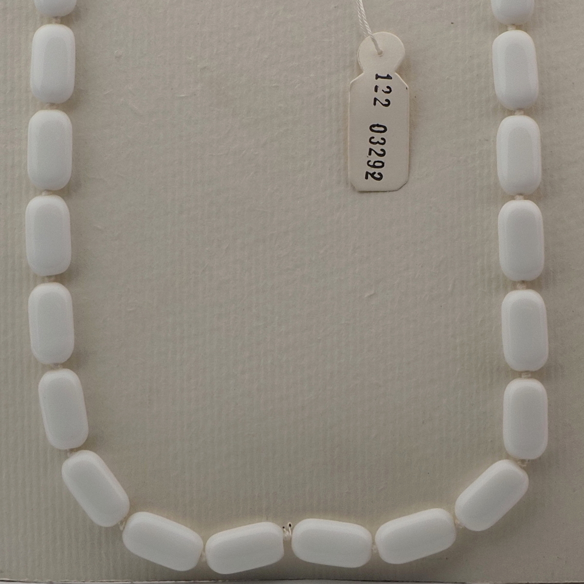 Vintage Czech necklace white oval rectangle glass beads 24"