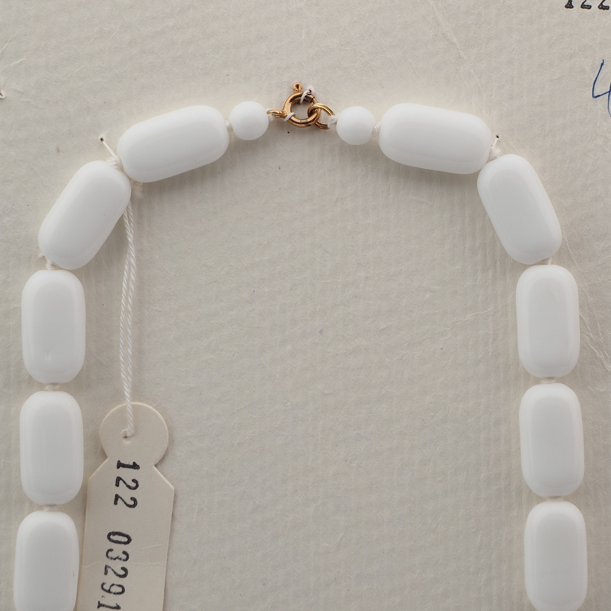 Vintage Czech necklace white oval rectangle glass beads 18"