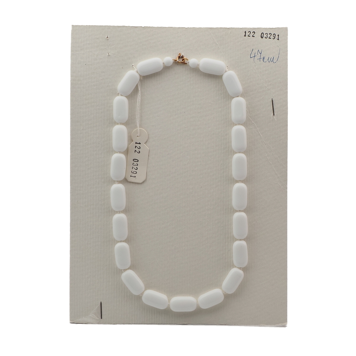 Vintage Czech necklace white oval rectangle glass beads 18"