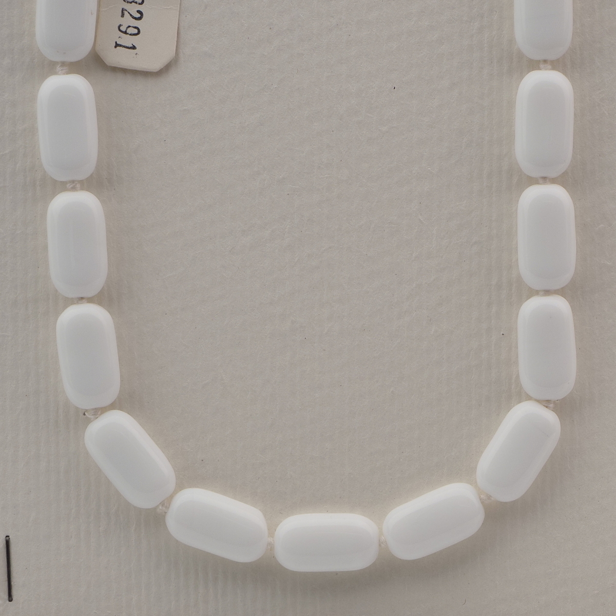 Vintage Czech necklace white oval rectangle glass beads 18"