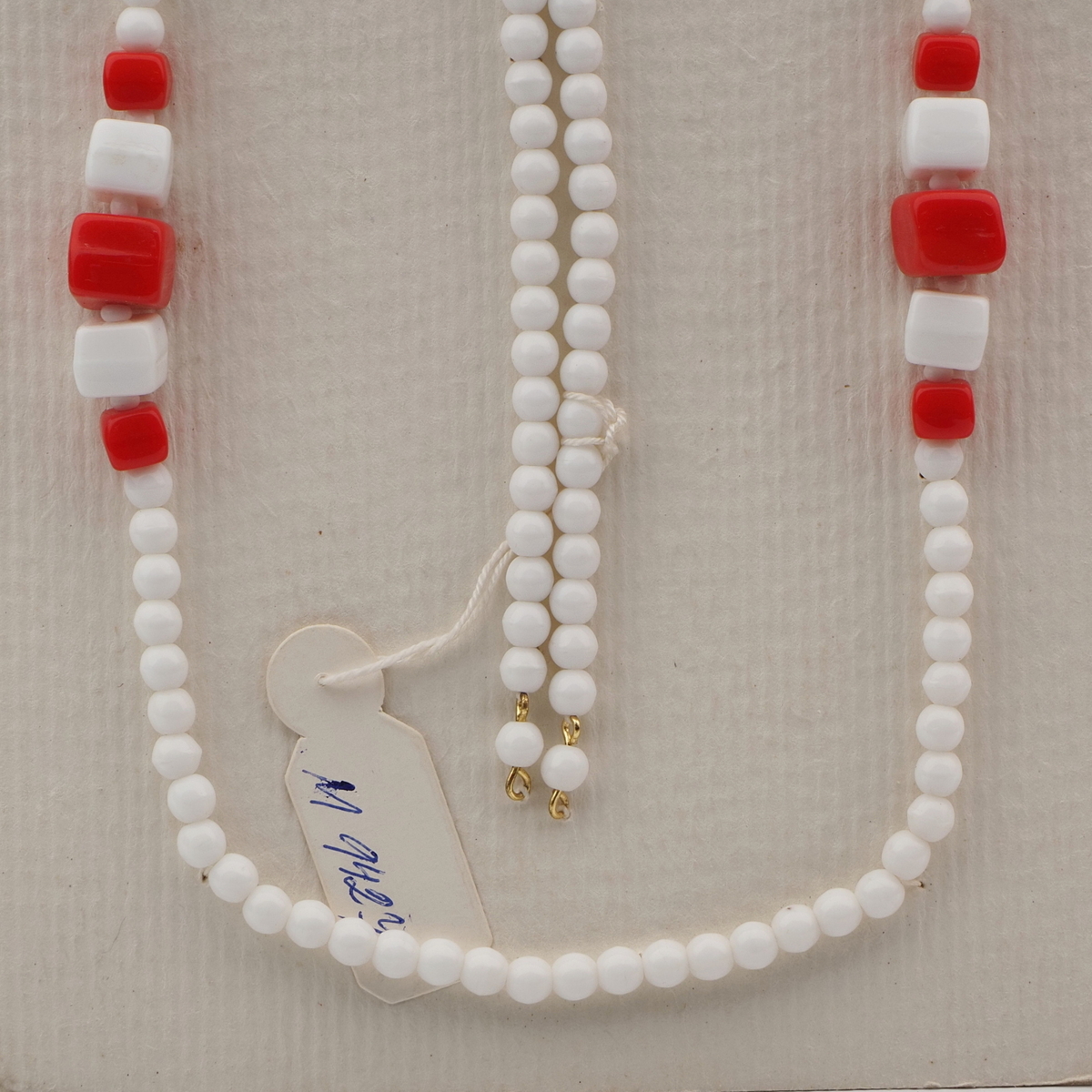 Vintage Czech necklace element glasses holder red white glass beads 