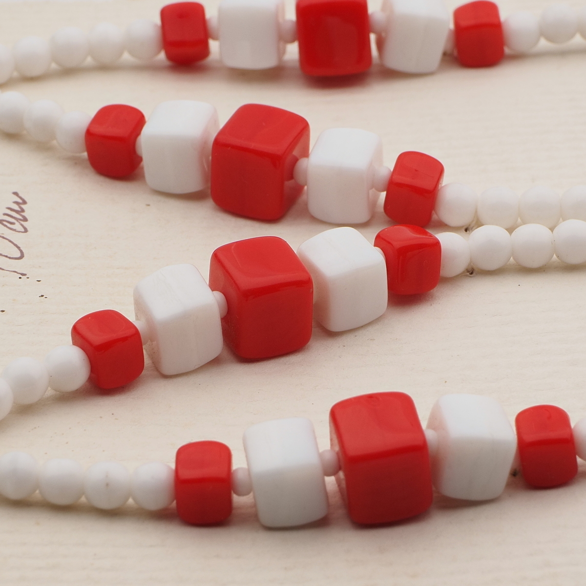 Vintage Czech necklace element glasses holder red white glass beads 