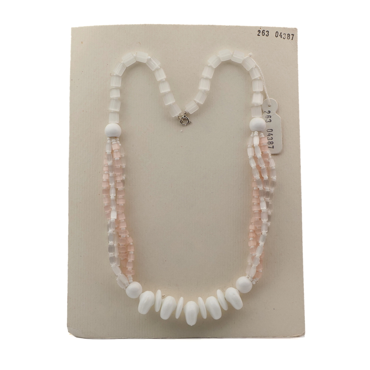 Vintage Czech 1 to 5 strand necklace satin atlas pentagon white glass beads 
