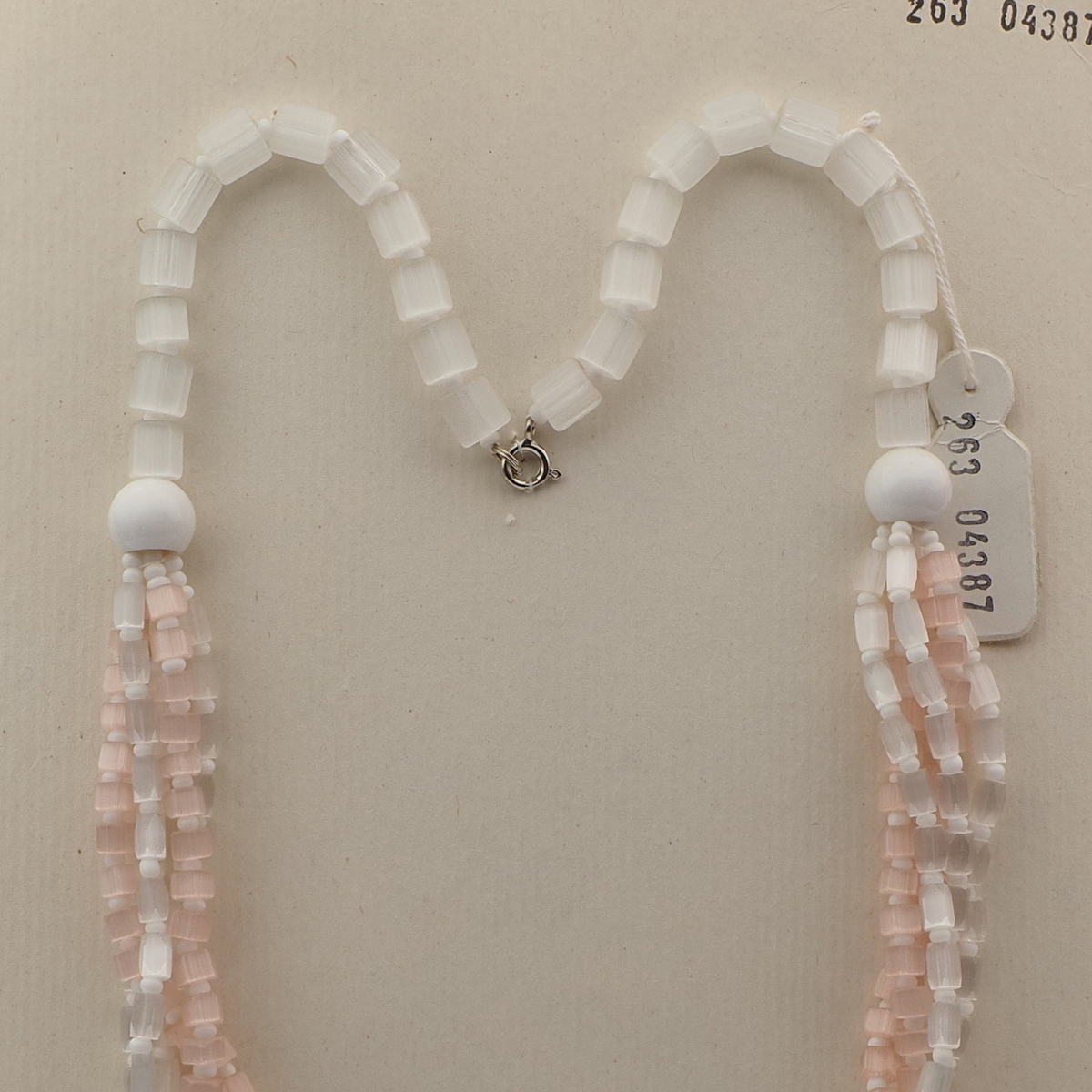 Vintage Czech 1 to 5 strand necklace satin atlas pentagon white glass beads 