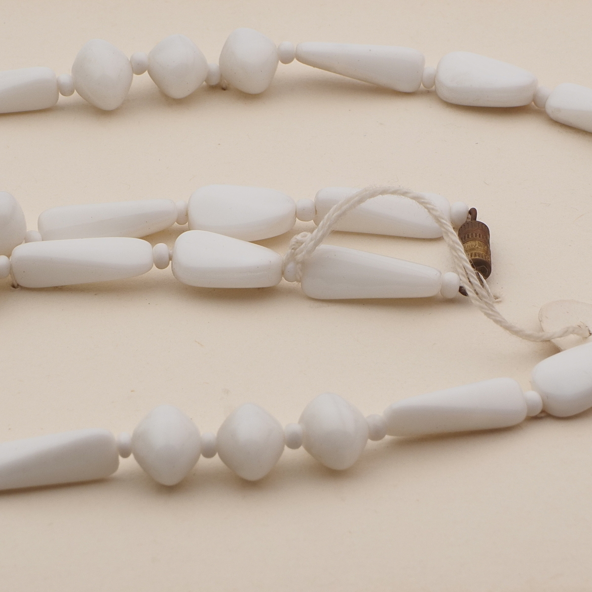 Vintage Czech necklace white triangle oval rondelle glass beads